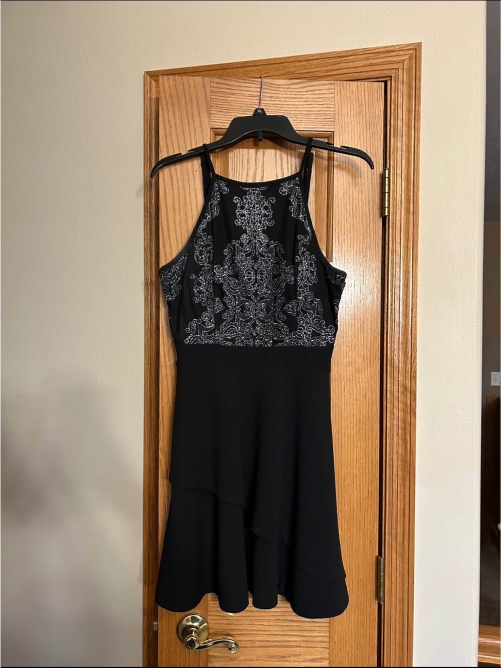 Halter Mini Dress with Silver Embroidery
